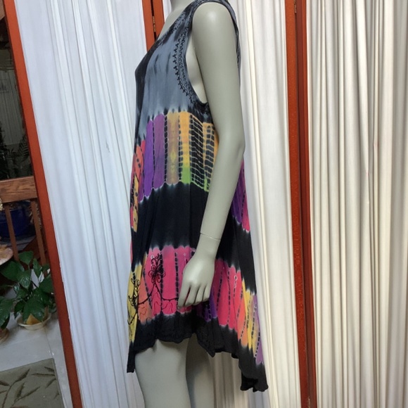 Embroidered Multi Color Sleeveless Dress Asymmetrical Hem Size M - Picture 7 of 12